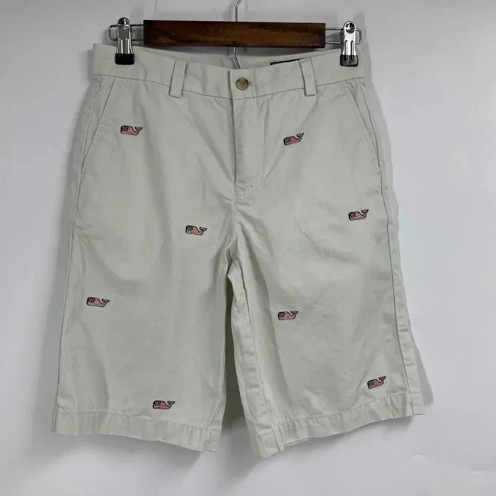 Vineyard Vines‎ Boys Flag Whale Embroidered Cotton Breaker Shorts Size 12